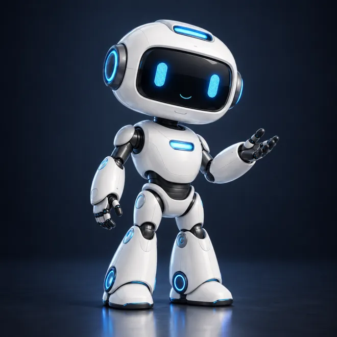Friendly white robot representing AI Agent 1243