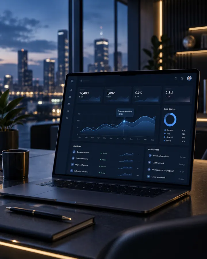 Software team workspace with product dashboards