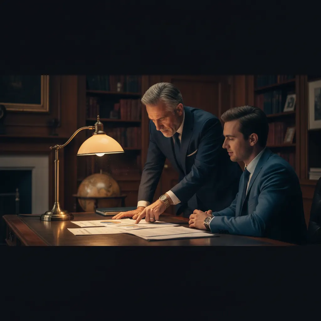 Advisor reviewing documents with a client at a desk